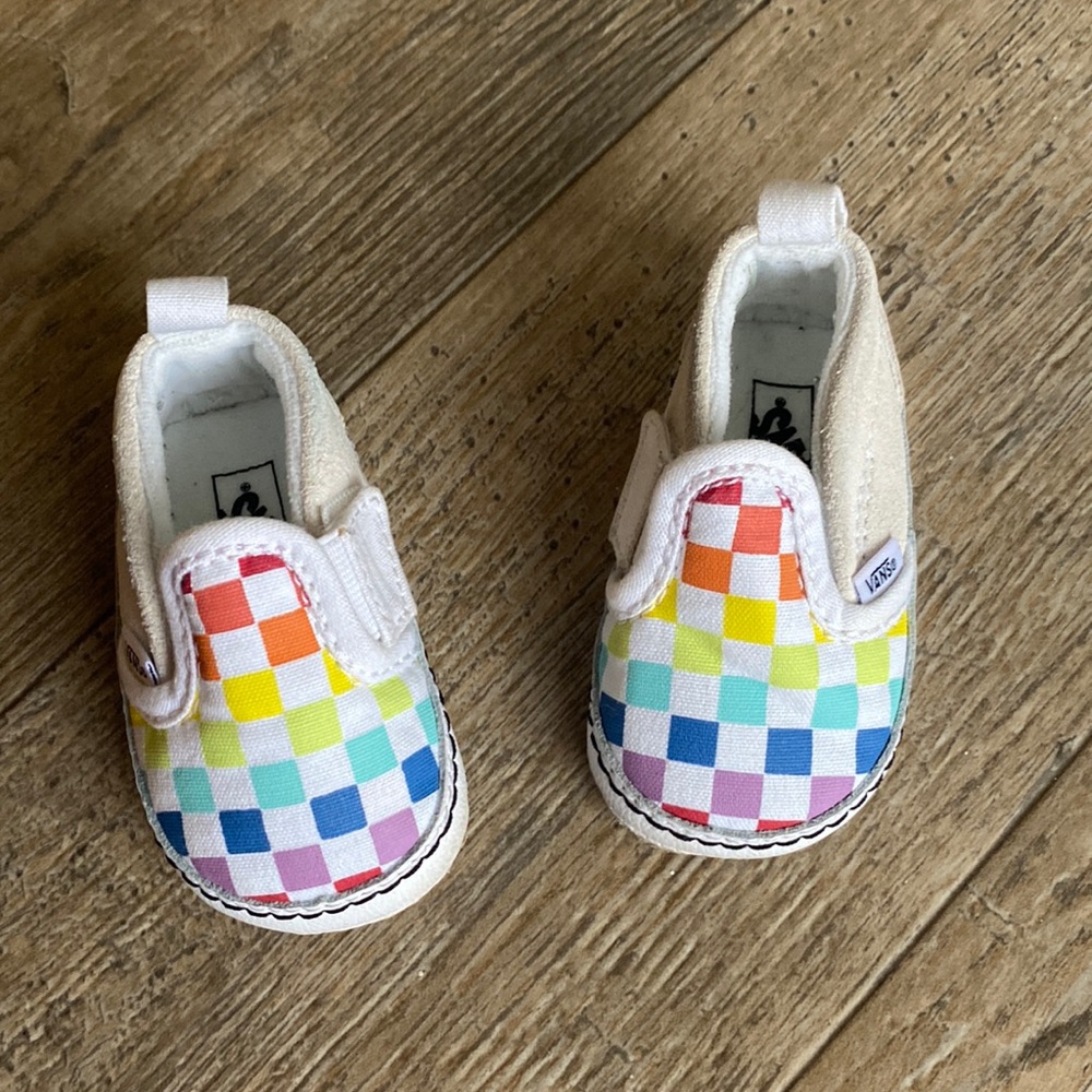 Vans Baby slip on rainbow check board print. Size 1.